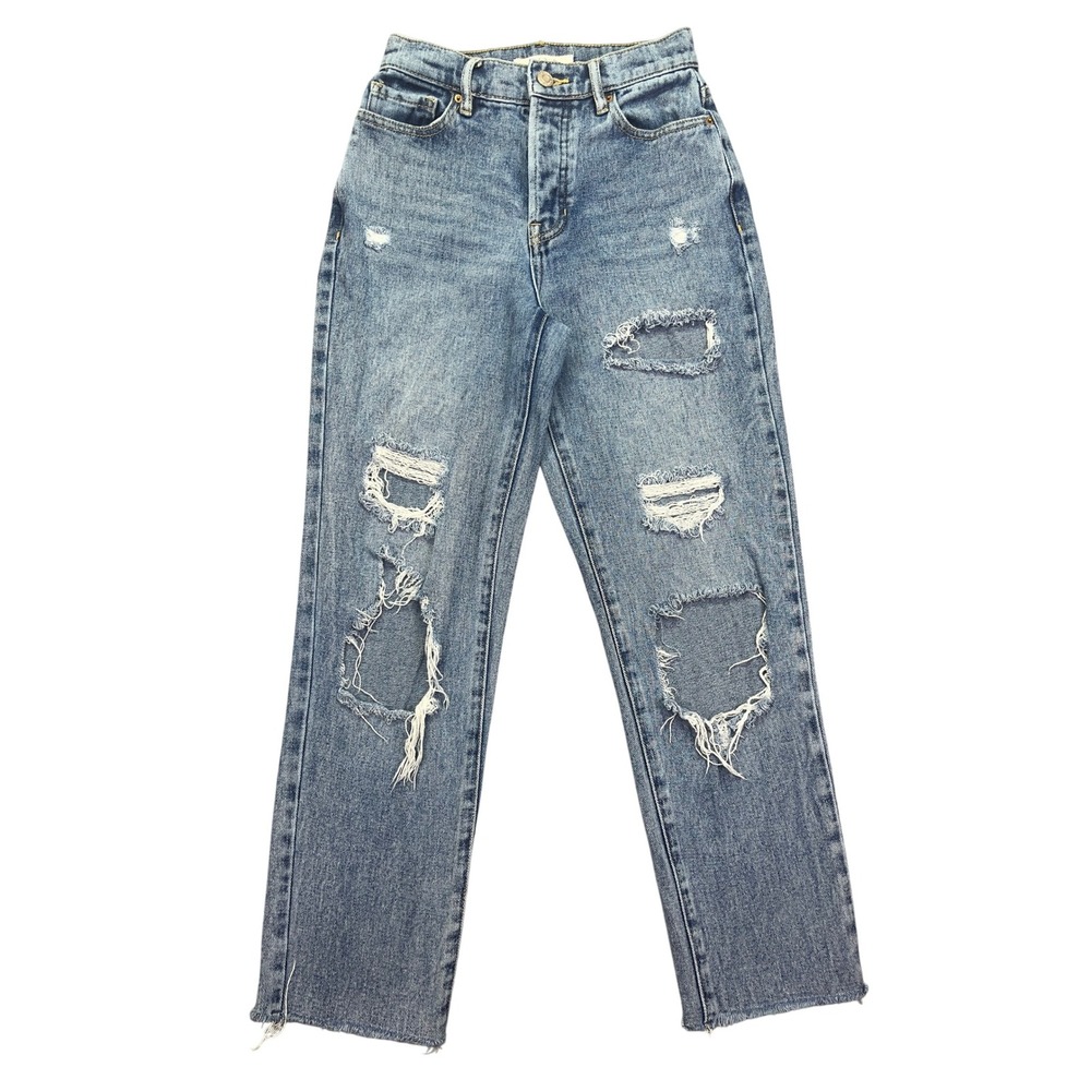 Pacsun Distressed Ripped Jeans High Waisted Denim Blue Sz 25 Button Fly Fits 25"